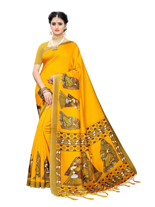 KALINI - Yellow & Green Ethnic Motifs Art Silk Saree