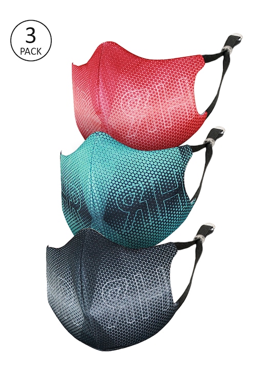 HRX by Hrithik Roshan - Unisex Pack of 3 Geometric Print 4-Ply Reusable Outdoor Cloth Masks