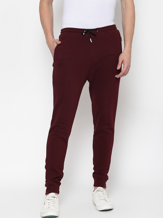 PAUSE SPORT - Men Burgundy Slim-Fit Cotton Antimicrobial Joggers