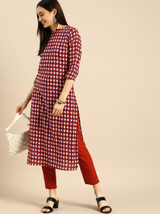 Anouk - Women Red Printed Pure Cotton Kurta with Trousers