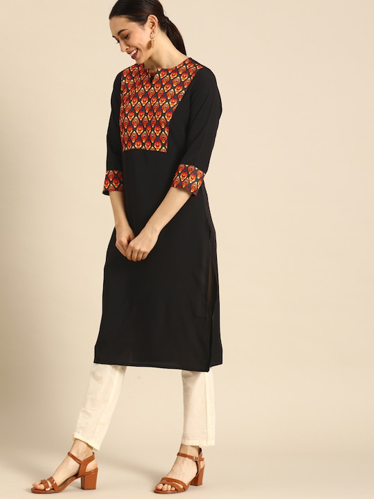 Anouk - Women Black & Red Ethnic Motifs Yoke Design Kurta