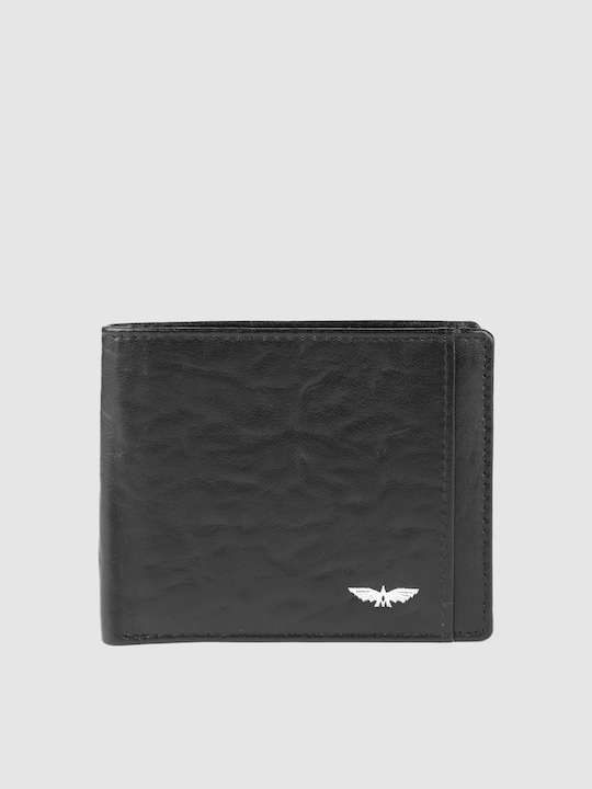 Park Avenue - Men Black Self-Design Leather Two Fold Wallet