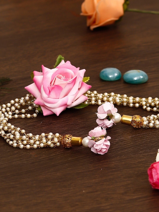 eCraftIndia - Pink & White Handcrafted Floral Bhabhi Rakhi Gift Set