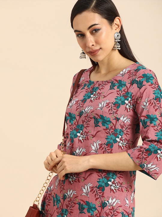 Anouk - Women Pink Floral Printed Floral Kurta