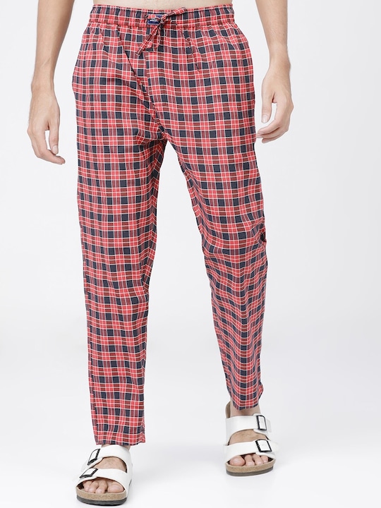 HIGHLANDER - Men Red & Navy Blue Checked Lounge Pants