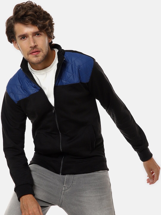 Campus Sutra - Men Black & Blue Colourblocked Windcheater Puffer Jacket
