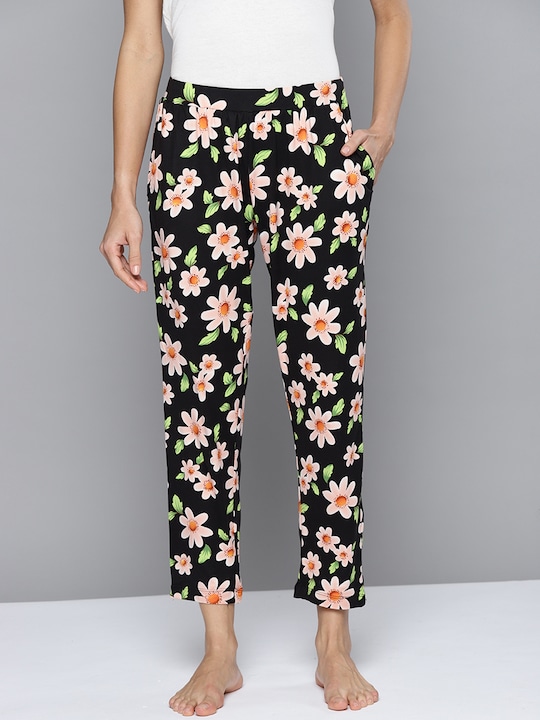 Kook N Keech - Women Black & Pink Floral Printed Lounge Pants