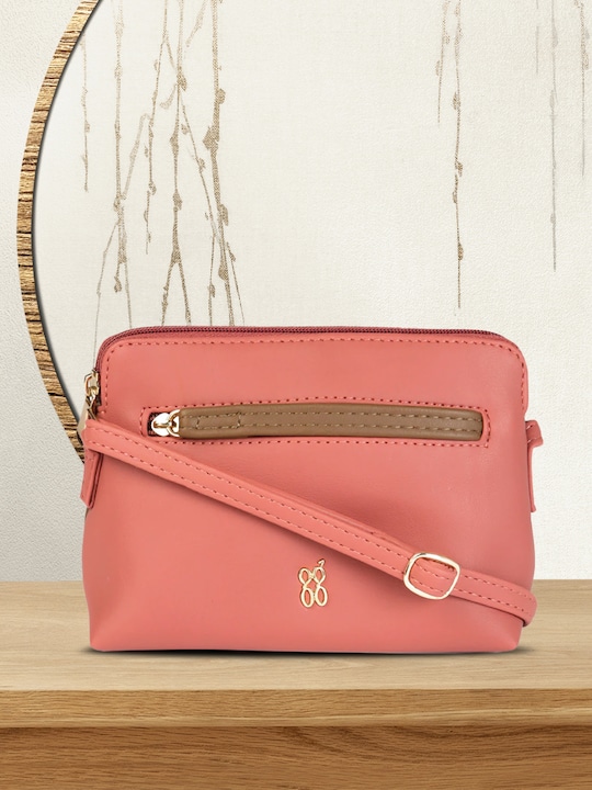 Baggit - Pink & Brown Colourblocked Structured Sling Bag