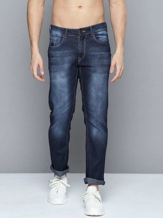 HERE&NOW - Men Navy Blue Slim Fit Light Fade Stretchable Jeans