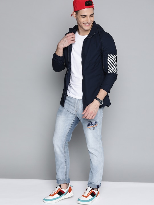 HERE&NOW - Men Blue Slim Fit Light Fade Printed Detail Stretchable Jeans
