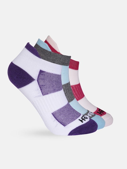 HRX by Hrithik Roshan - Girls Multicoloured Set of 3 Striped Ankle Length Socks
