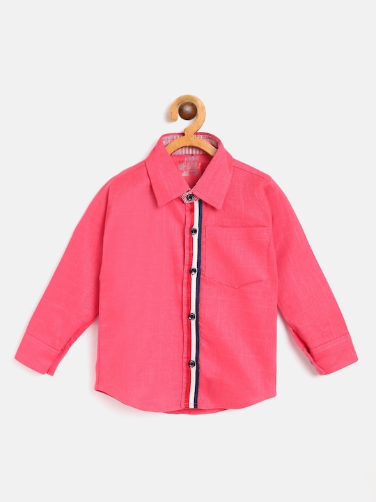 GAME BEGINS - Boys Pink Cotton Solid Casual Shirt