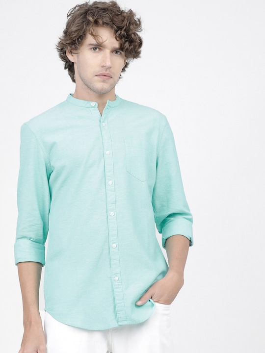 KETCH - Men Turquoise Blue Slim Fit Opaque Casual Shirt