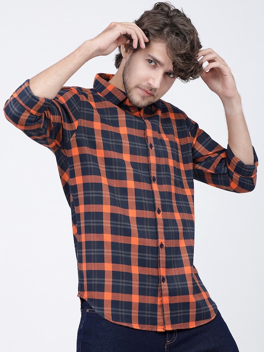 KETCH - Men Slim Fit Tartan Checked Casual Shirt