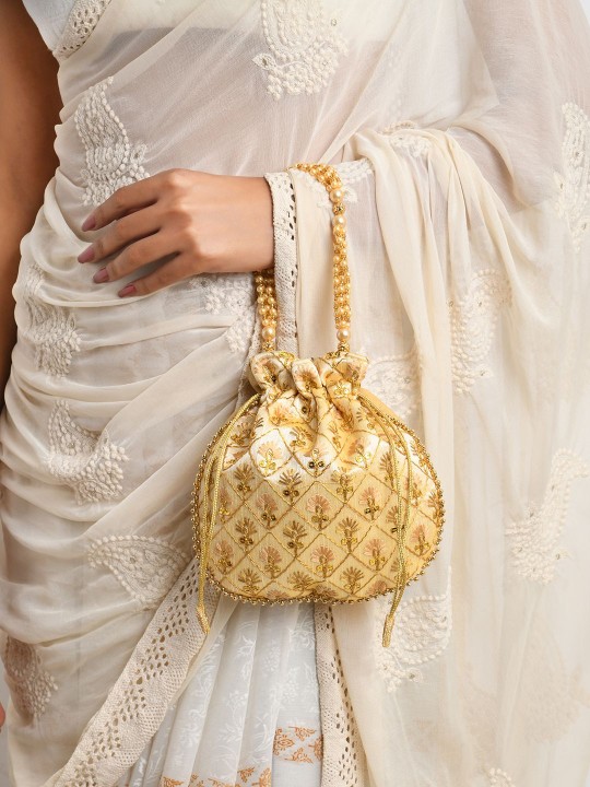 Lavie - Amara Off White & Gold-Toned Round Potli