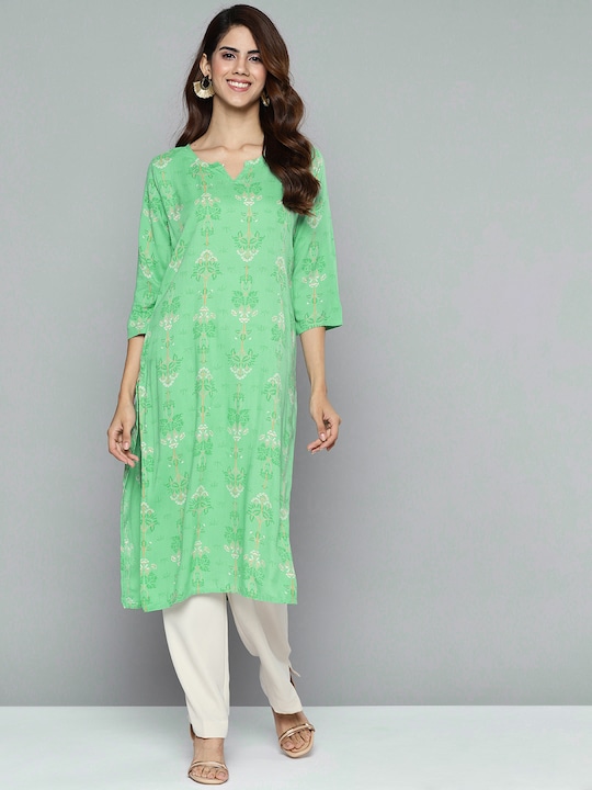 HERE&NOW - Women Green Floral Print Straight Kurta