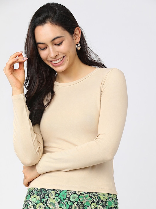 Tokyo Talkies - Beige Fitted Top