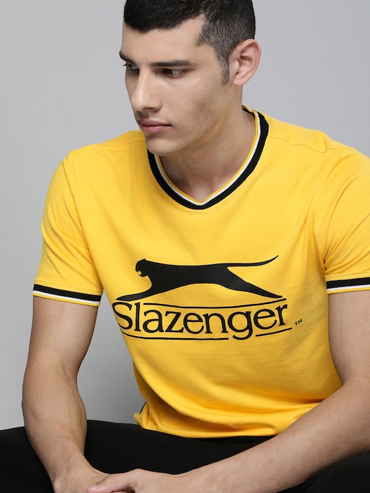 Slazenger - Men Yellow Brand Logo Printed Pure Cotton Bio-Wash T-shirt