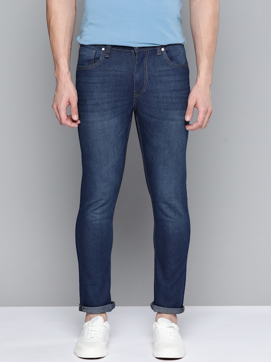 Mast & Harbour - Men Navy Blue Skinny Fit Light Fade Stretchable Jeans