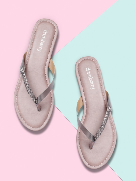 DressBerry - Women Gunmetal-Toned Braided Open Toe Flats