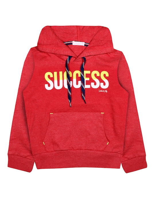 Luke & Lilly - Boys Red Printed Cotton Hooded Sweatshirt