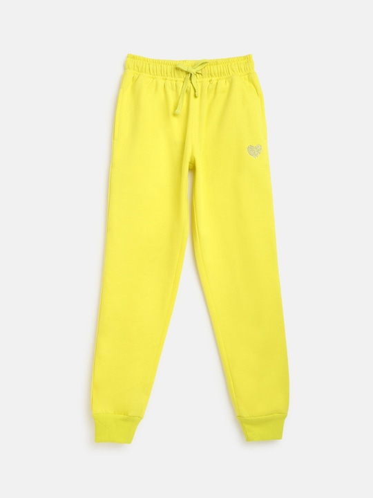 Lil Tomatoes - Girls Fluorescent Green Solid Pure Cotton Joggers