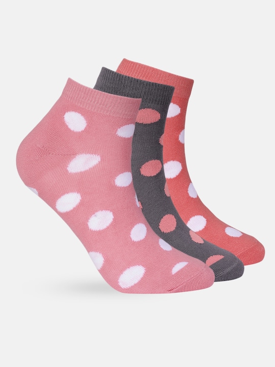 DressBerry - Women Set of 3 Polka Dot Patterned Ankle-Length Socks