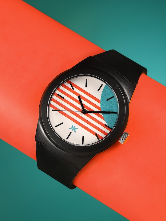 Kook N Keech - Men White & Red Printed Dial & Black Strap Analogue Watch KNK7-A