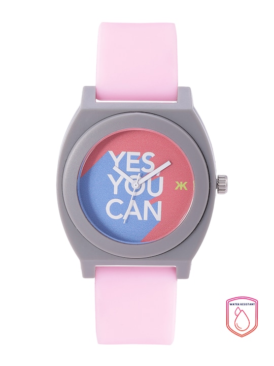 Kook N Keech - Men Blue & Peach-Coloured Typo Print Dial & Pink Strap Analogue Watch KNK6-A