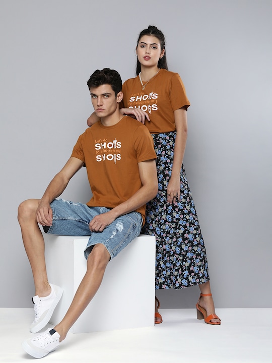 Kook N Keech - Unisex Brown Vaccination Drive Printed Pure Cotton T-shirt