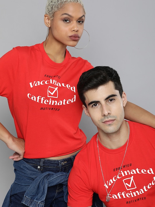 Kook N Keech - Unisex Red & White Typography Printed Pure Cotton Vaccination Drive T-shirt