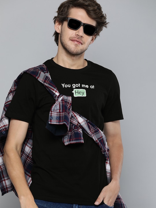 Kook N Keech - Valentine Men Black Typography Printed Pure Cotton T-shirt
