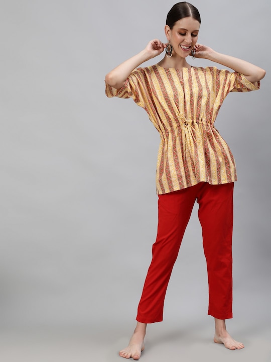 Jaipur Kurti - Women Yellow & Red Printed Night suit