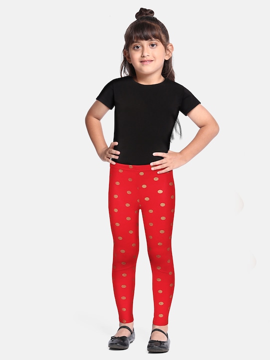 abof - Girls Red Printed Mid Calf Length Leggings