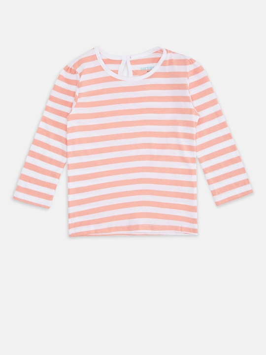 Pantaloons Baby - Girls Pink & White Striped T-shirt