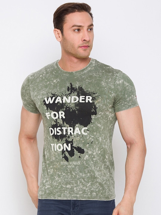 Being Human - Men Green Typography Printed T-shirt
