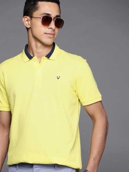 Allen Solly - Men Yellow Solid Polo Collar T-shirt