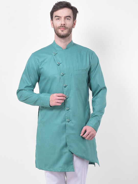 SG LEMAN - Men Green Thread Work Pathani Kurta