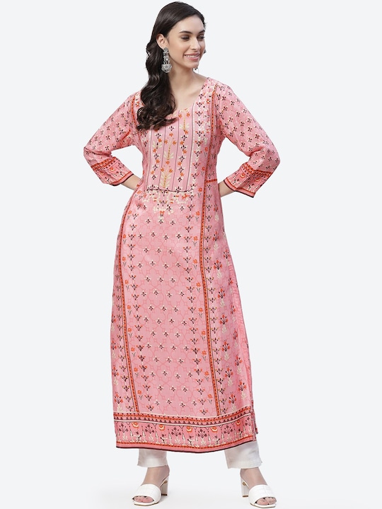 Biba - Women Pink Ethnic Motifs Printed Straight Kurta