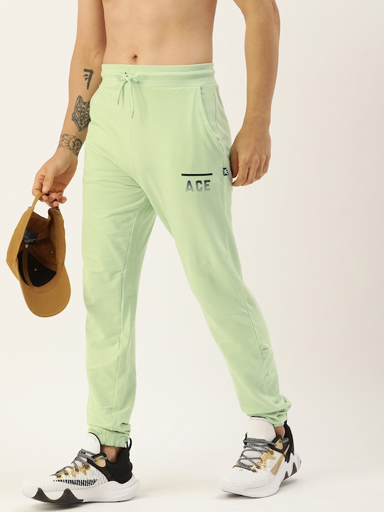 Kook N Keech - Men Sea Green Typography Printed Pure Cotton Joggers