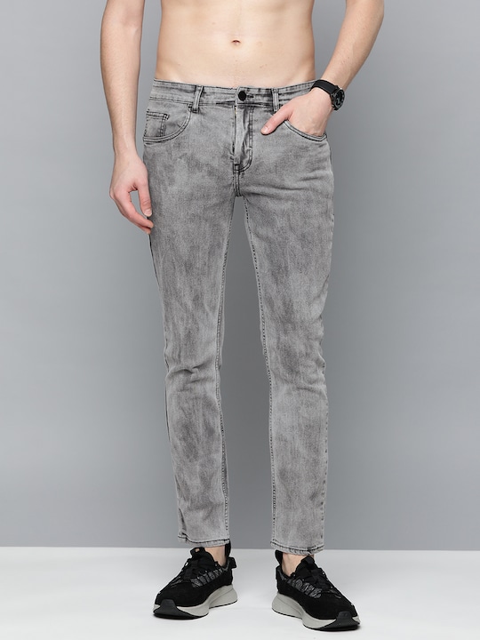HERE&NOW - Men Charcoal Grey Slim Fit Light Fade Stretchable Jeans