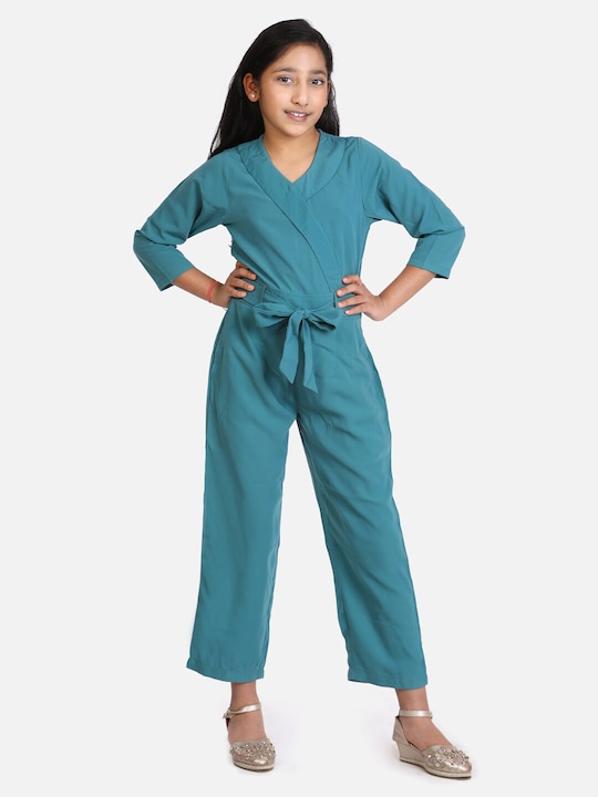 LilPicks - Girls Turquoise Blue Culotte Jumpsuit