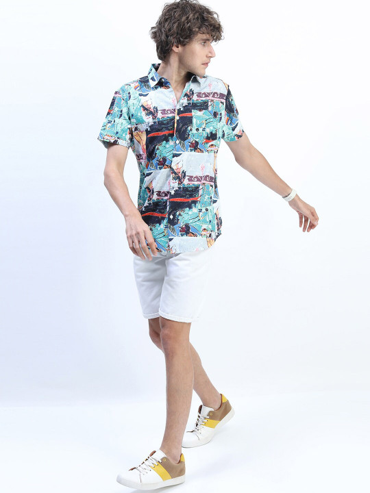 HIGHLANDER - Men White Slim Fit Printed Casual Shirt