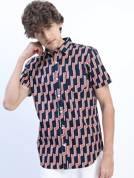 KETCH - Men Red Slim Fit Printed Casual Shirt