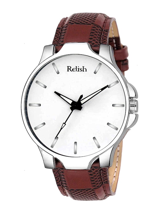 Relish - Men White Dial & Brown Textured Straps Analogue Watch RE-BS2002