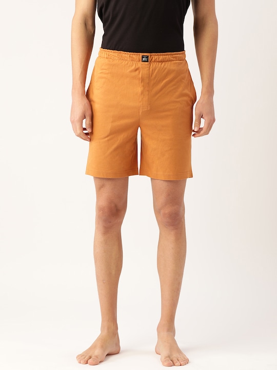 ETC - Men Mustard Brown Solid Lounge Shorts