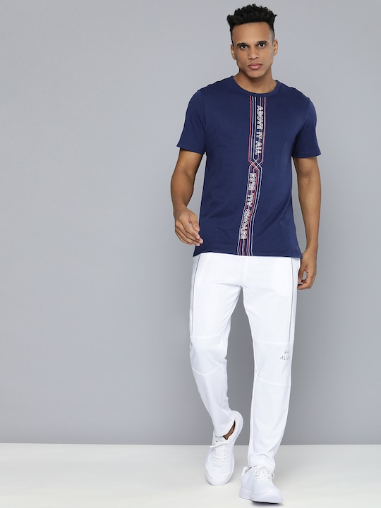 HRX by Hrithik Roshan - HRX By Hrithik Roshan Men Blue Bio-Wash Geometric Lifestyle T-shirt