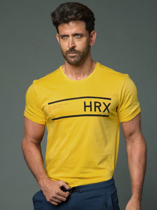 HRX by Hrithik Roshan - Men Yellow Printed Round Neck T-Shirt