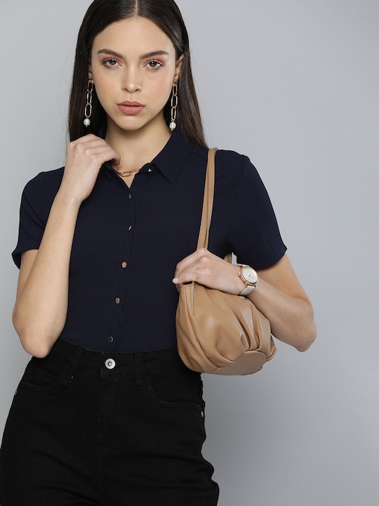 Chemistry - Women Navy Blue Formal Shirt