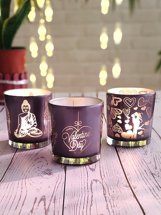 Homesake - Set of 3 Grey Textured Valentines Special Tea Light Holders